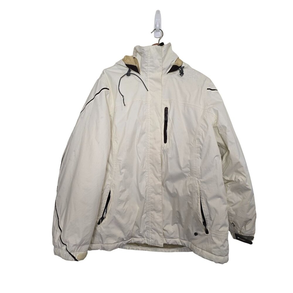 Lands End‎ Womens 1X Winter Ski Jacket With Hood & Zipper Pockets - Off-White